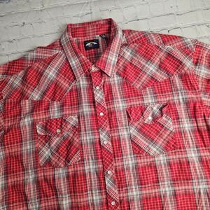 Falcon‎ Bay Plaid Western Cowboy Snap Front Short Sleeve Shirt Men's 3X Red